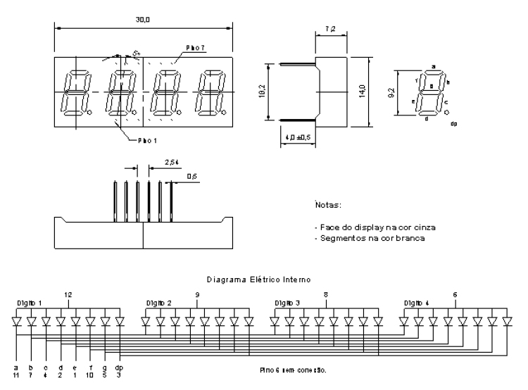 Display Led quadruplo 7 segmentos Vermelho 0.36 anodo comum D4036ASR
