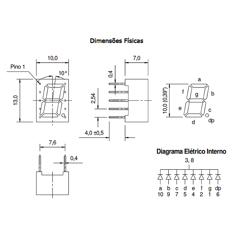 display-led-7-segmentos-azul-0.39-catodo-comum-D20XTKB-14BL display led 7 segmentos azul 0.39 catodo comum D20XTKB 14BL
