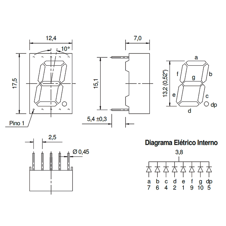 display-led-7-segmentos-verde-0.52-catodo-comum-D148BK display led 7 segmentos verde 0.52 catodo comum D148BK