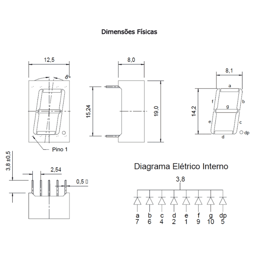 display-led-7-segmentos-verde-0.56-catodo-comum-D148K display led 7 segmentos verde 0.56 catodo comum D148K