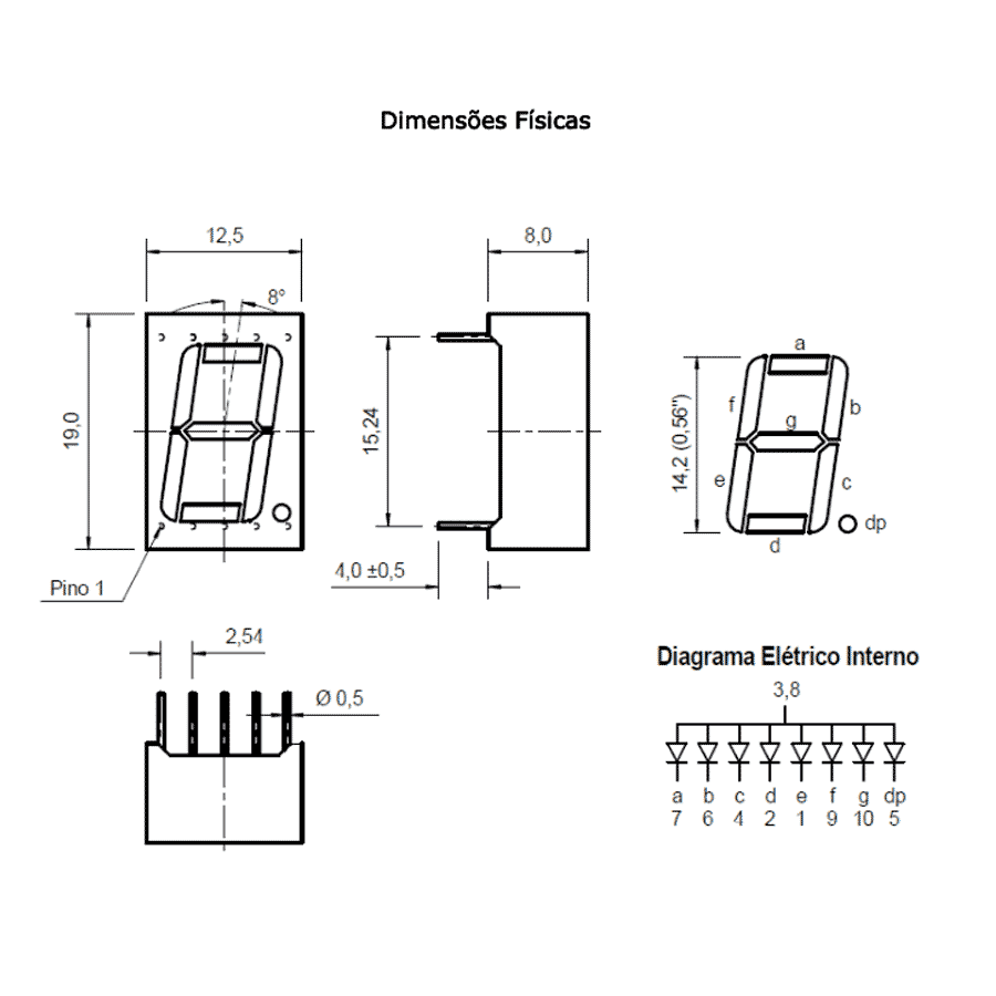 display-led-7-segmentos-vermelho-0.56-anodo-comum-D166A display led 7 segmentos vermelho 0.56 anodo comum D166A