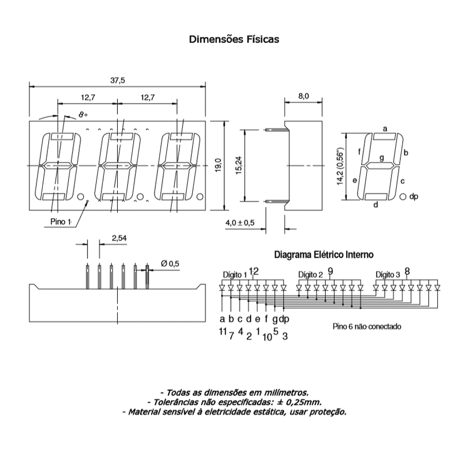 display-led-triplo-7-segmentos-azul-0.56-anodo-comum-multiplexado-D3156AB-14BL display led triplo 7 segmentos azul 0.56 anodo comum multiplexado D3156AB 14BL