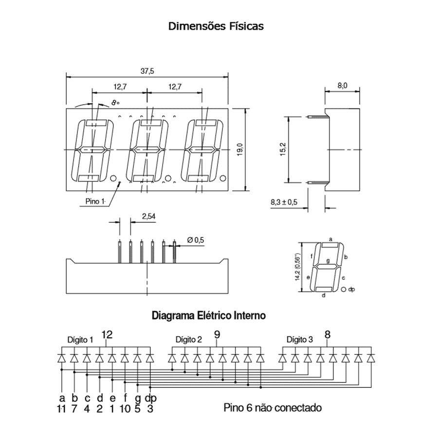 display-led-triplo-7-segmentos-vermelha-0.56-catodo-comum-multiplexado-D3156KSR display led triplo 7 segmentos vermelha 0.56 catodo comum multiplexado D3156KSR