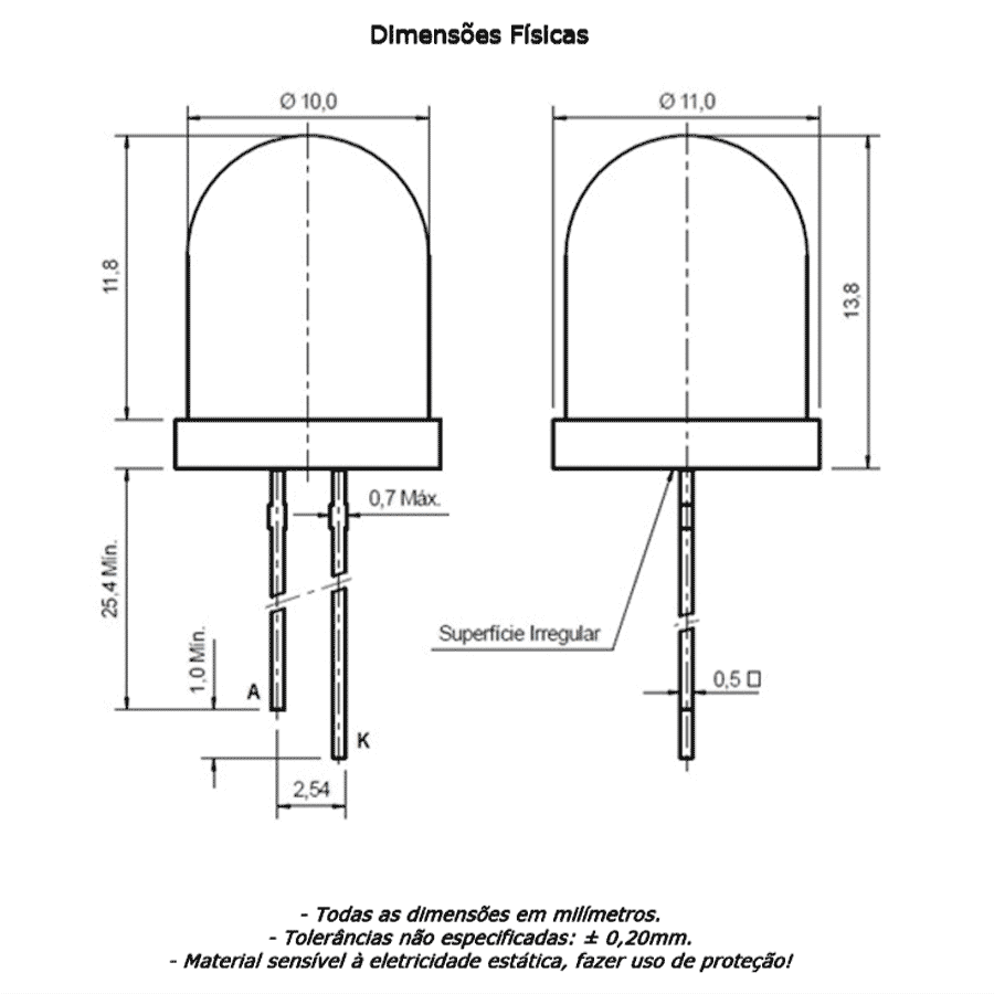 led-pth-10mm-branca-fria-encapsulamento-hialino-L110WHU-14BL led pth 10mm branca fria encapsulamento hialino L110WHU-14BL