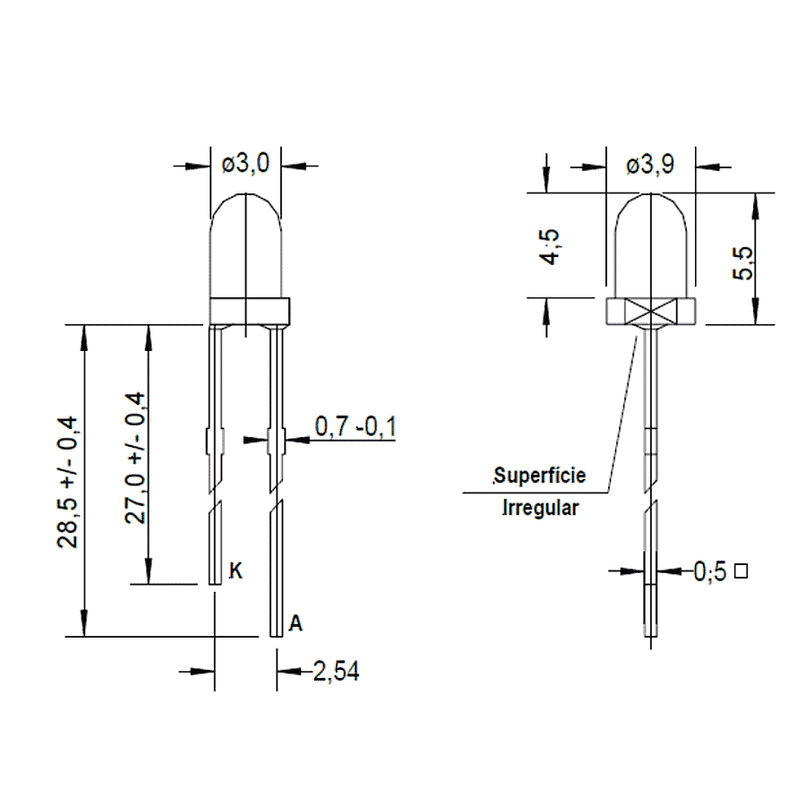 led-pth-3mm-amarela-ambar-encapsulamento-hialino-L330H led pth 3mm amarela ambar encapsulamento hialino L330H