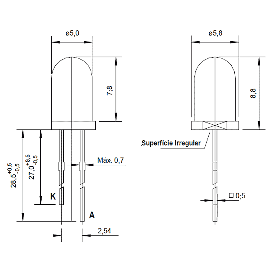 led-pth-5mm-laranja-encapsulamento-hialino-L821HU-UO led pth 5mm laranja encapsulamento hialino L821HU UO