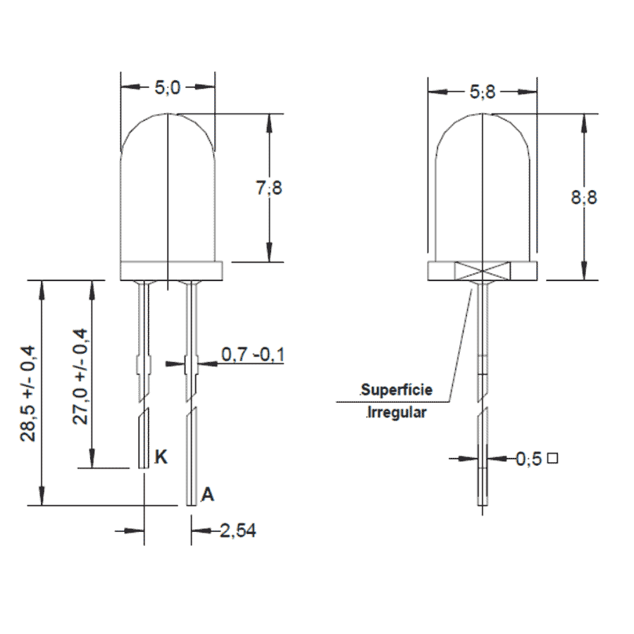 led-pth-5mm-vermelha-encapsulamento-hialino-L421H-URS led pth 5mm vermelha encapsulamento hialino L421H URS