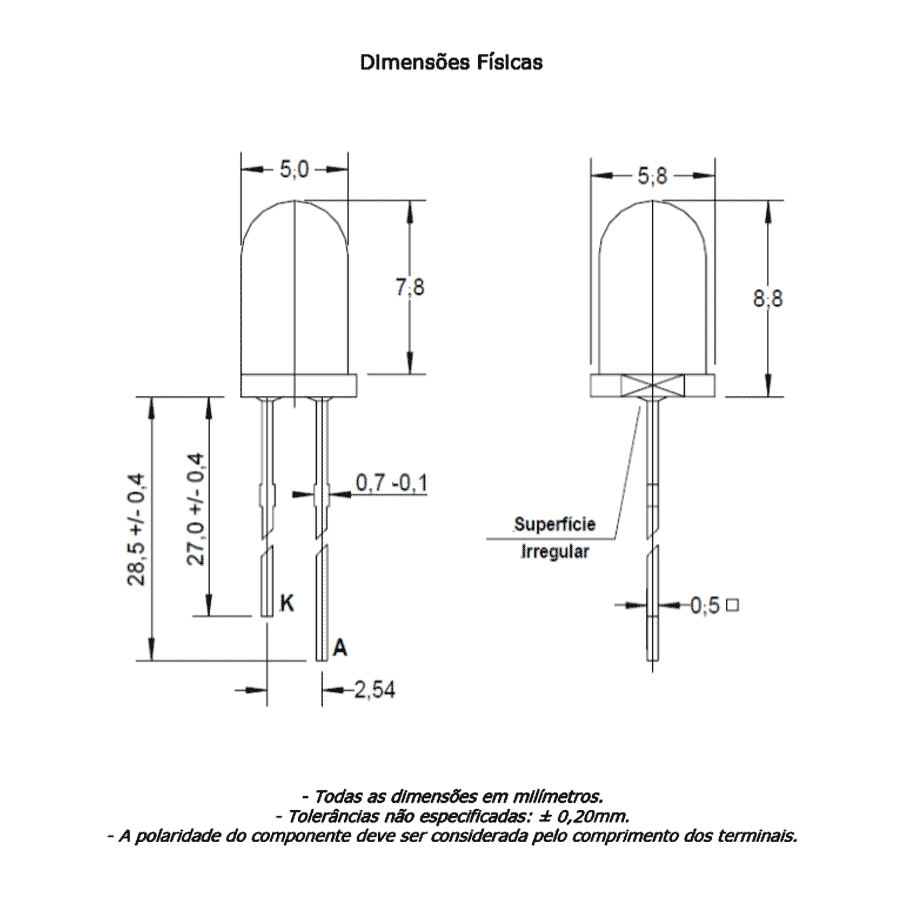 led-pth-5mm-vermelha-encapsulamento-hialino-L421HU30-UOR led pth 5mm vermelha encapsulamento hialino L421HU30 UOR