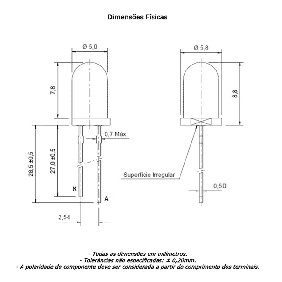 led-pth-5mm-vermelha-encapsulamento-hialino-L421HU30-UORB led pth 5mm vermelha encapsulamento hialino L421HU30 UORB
