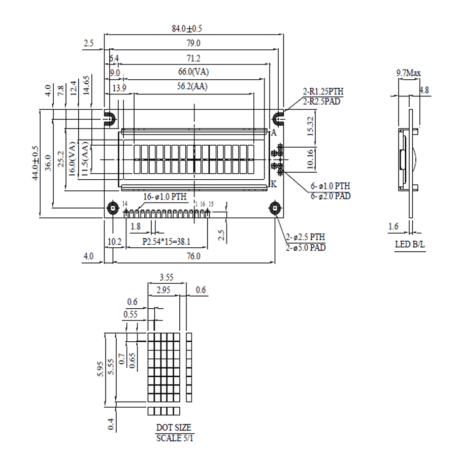 display-lcd-16-caracteres-2-linhas-sem-backlight-84x44X9,7mm-WH1602A-NYG-JT#020 display lcd 16 caracteres 2 linhas sem backlight 84x44X9,7mm WH1602A NYG JT#020